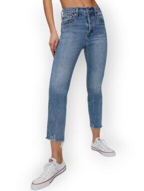Levi's Wedgie Jeans Premium Denim Raw Hem Light Wash in Shut Up Size 26